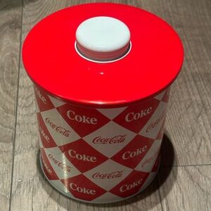 Coca-Cola Red and White Diamond Pattern Canister